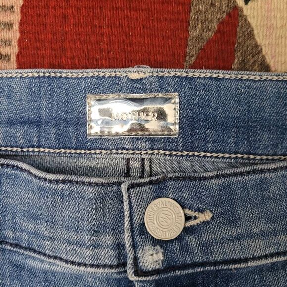 MOTHER The Stunner Ankle Fray Denim Jeans Sz 29 Graffiti Girl Distressed Stretch - Picture 3 of 11